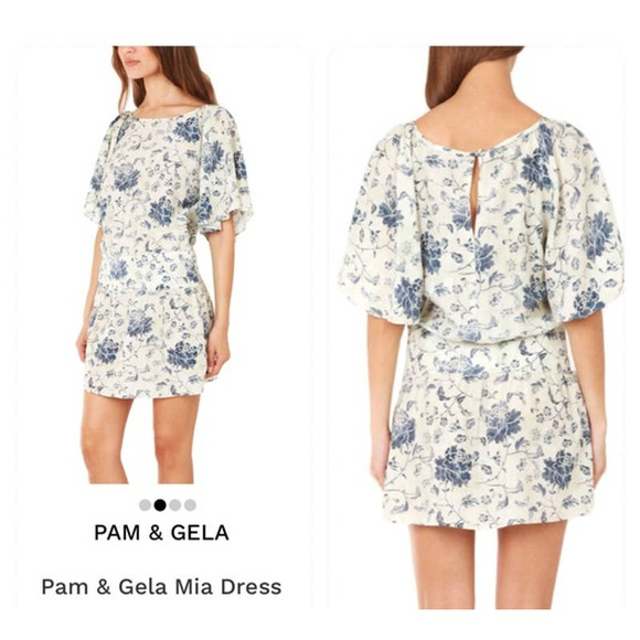 Pam & Gela Mia Blue Floral Silk Mini Dress - Picture 3 of 10